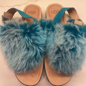 UGG teal blue fuzzy slippers sz 8.5